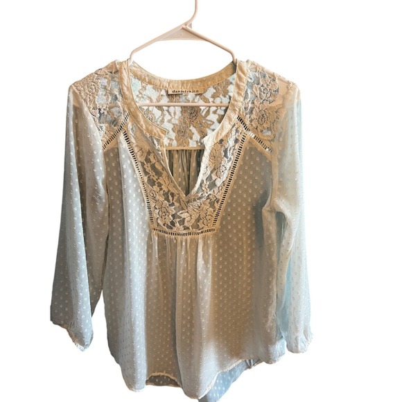 Daniel Rainn Lace Blouse Swiss Dot Sheer Long Sleeve Top Cream Medium - Picture 1 of 5